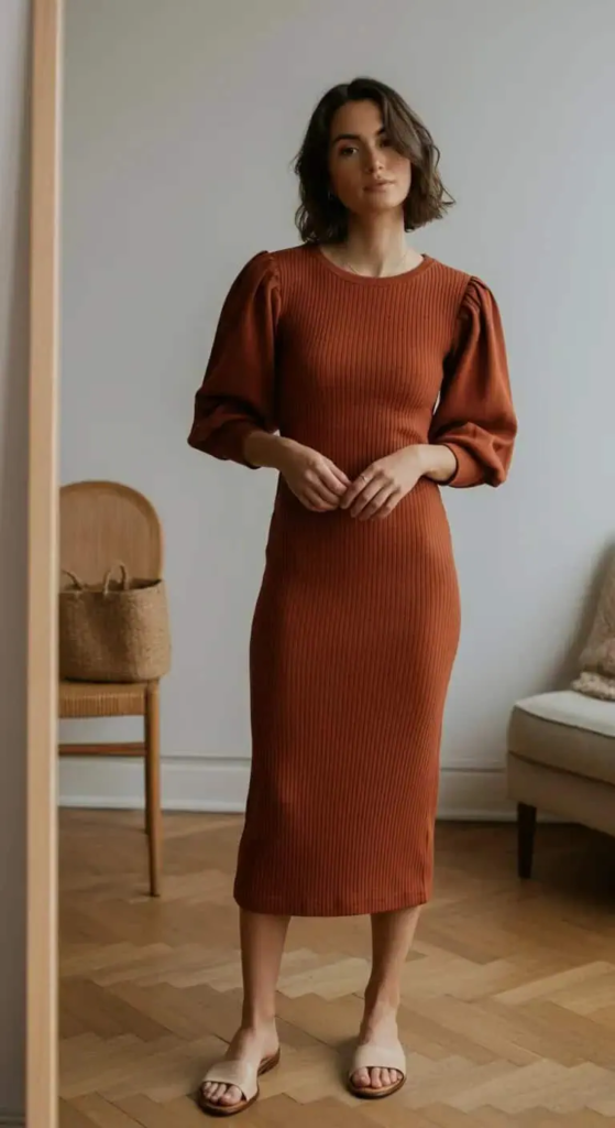 Ribbed Dress with Statement Sleeves