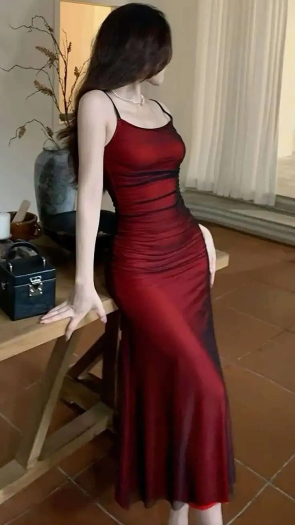 Elegant Burgundy Ruched Slip Dress