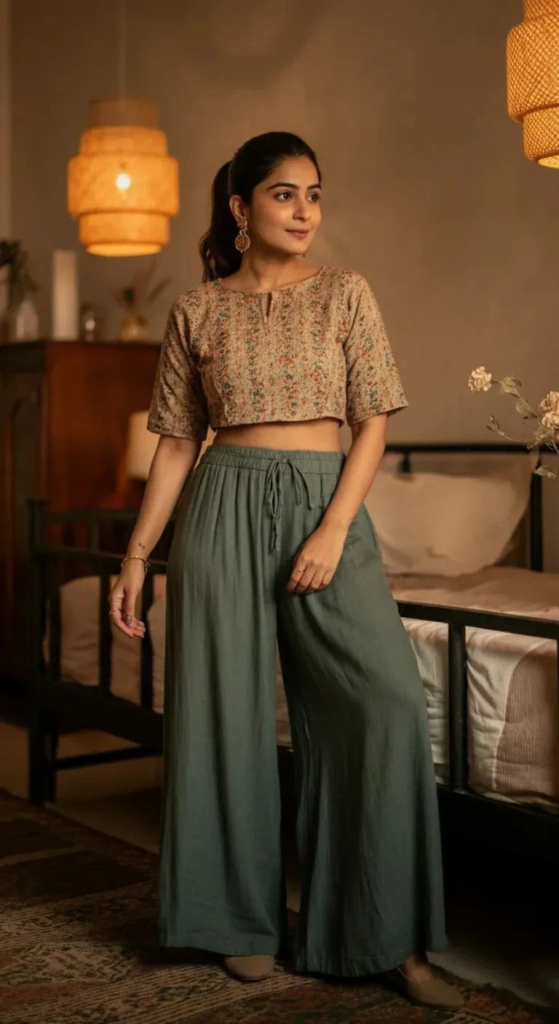 Cropped Top with High-Waist Palazzo Pants