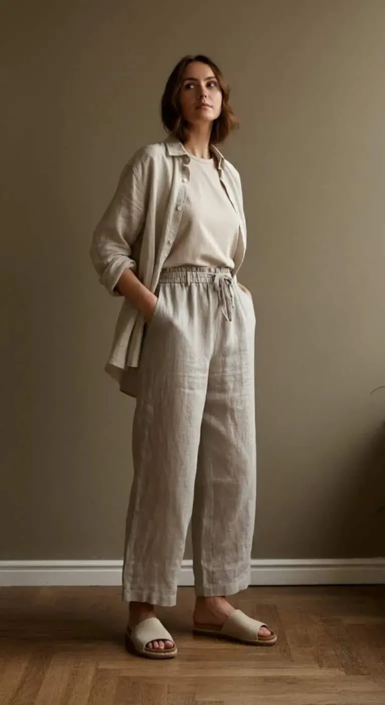 Linen Trousers with Button Up Shirt