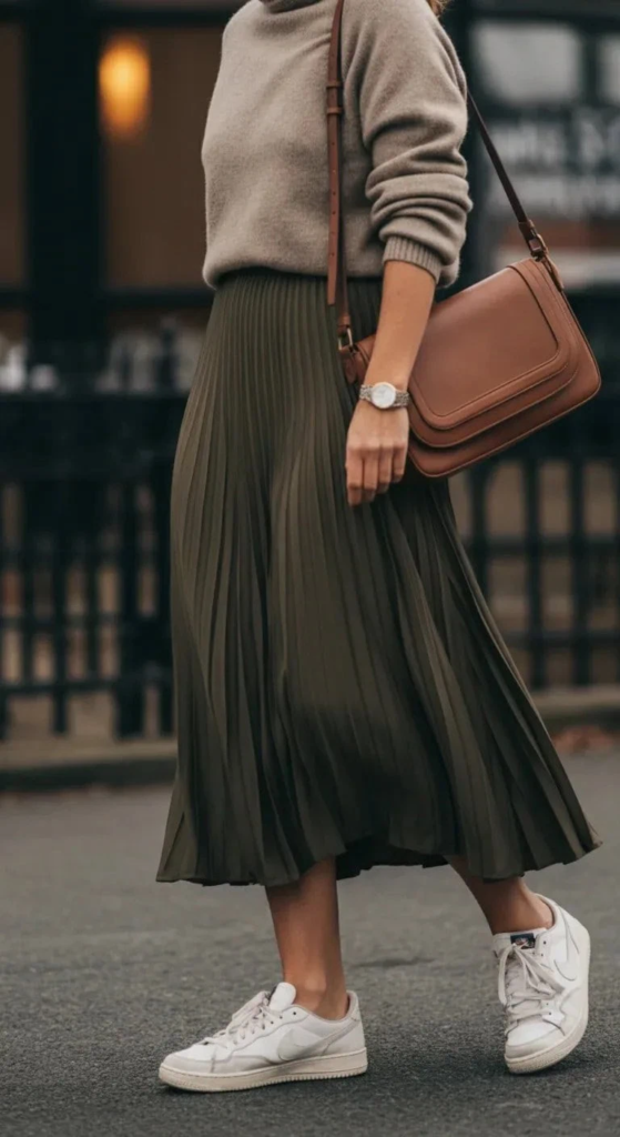 Midi Skirt and Sneakers
