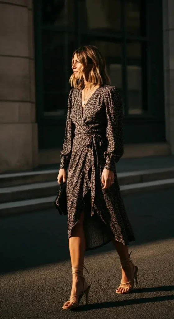Wrap Dress and Strappy Heels