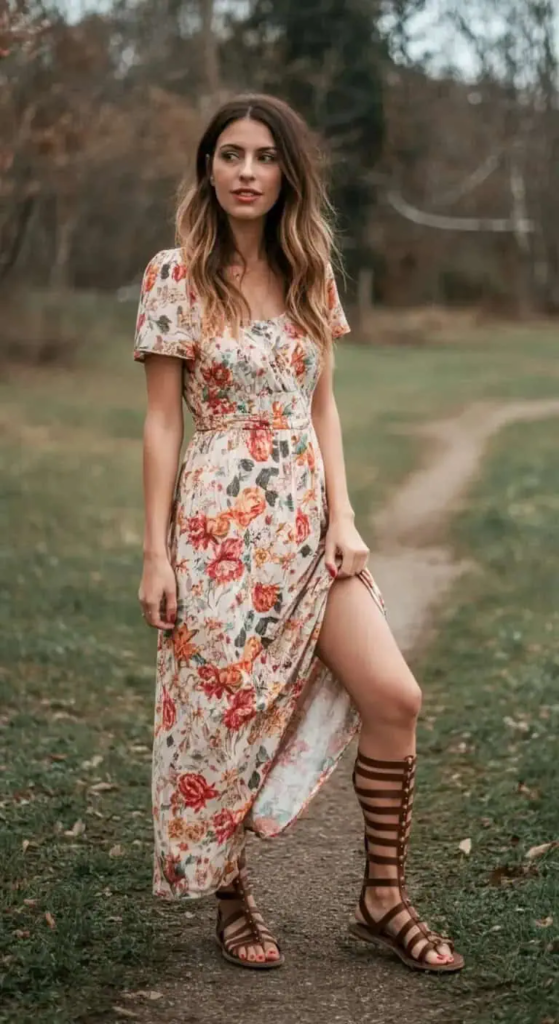 Floral Maxi Dress with Gladiators