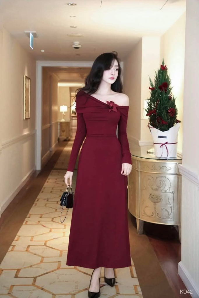 Elegant Burgundy Off-Shoulder Dress