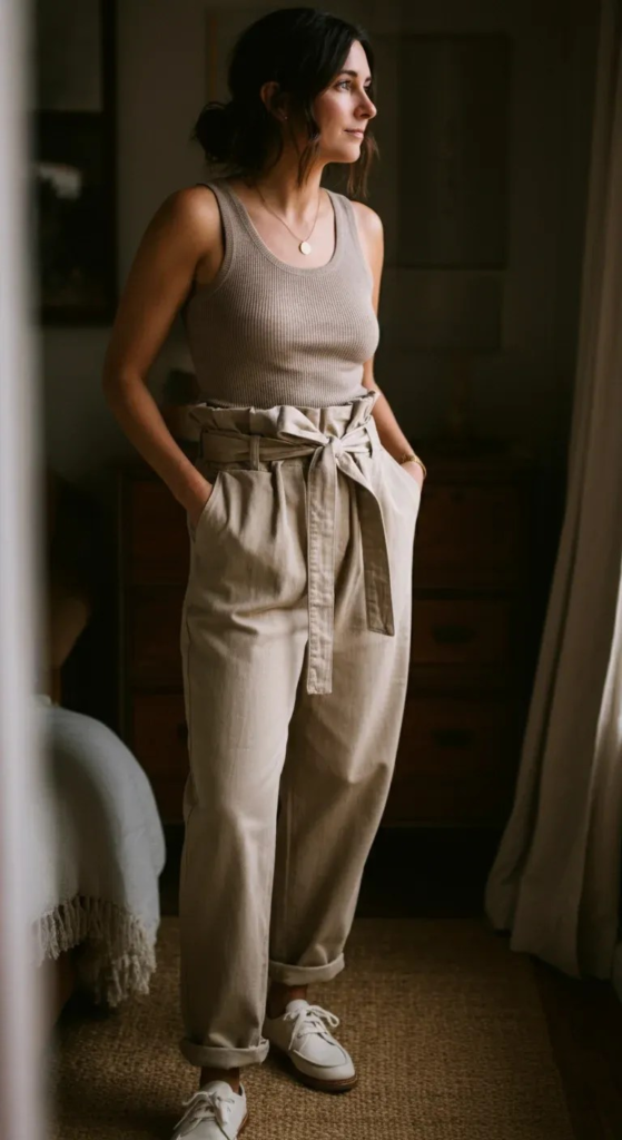 Paperbag Waist Pants and Tank Top