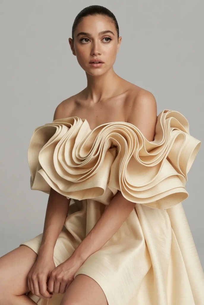 Ruffled Off-Shoulder Cream Dress