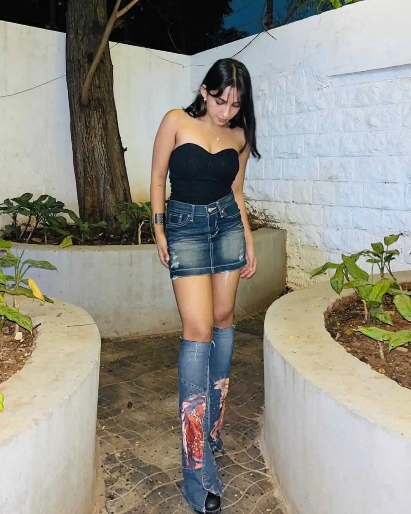 Edgy Denim and Strapless Top Combo