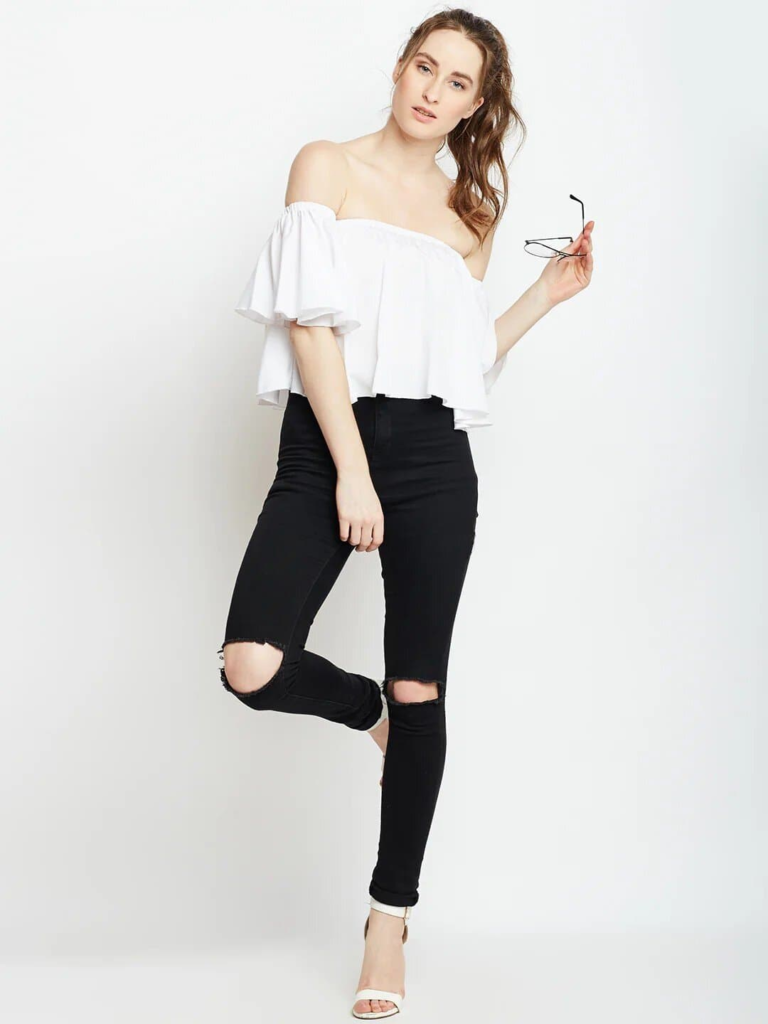 Chic Off-Shoulder Top and Ripped Jeans