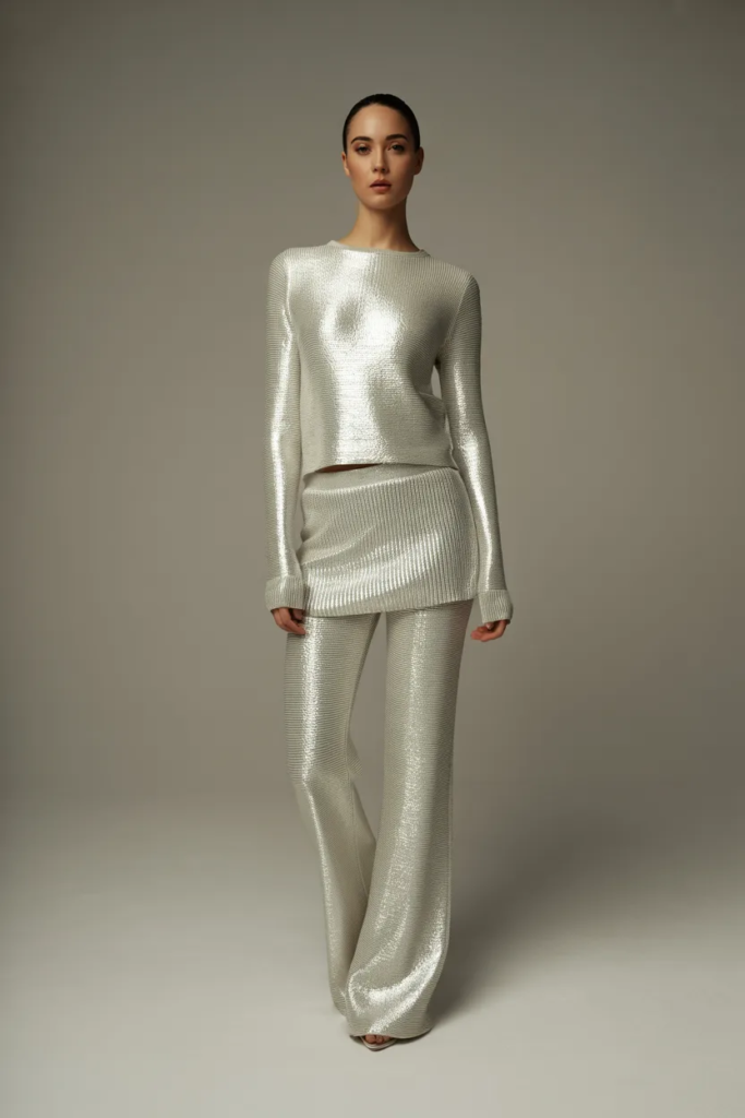 Sleek Silver Knit Co-ord Set