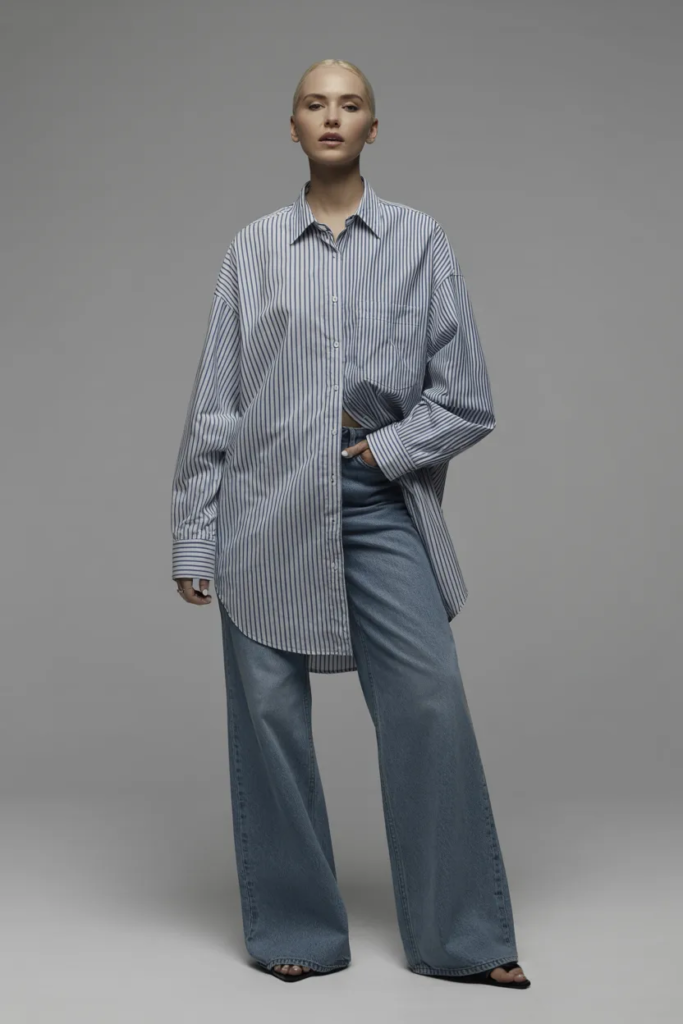 Oversized Striped Shirt and Wide-Leg Jeans