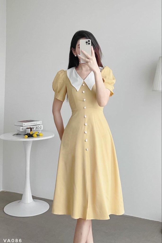 Vintage-Inspired Yellow Midi Dress