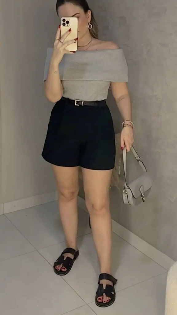 Chic Off-Shoulder and Shorts Combo