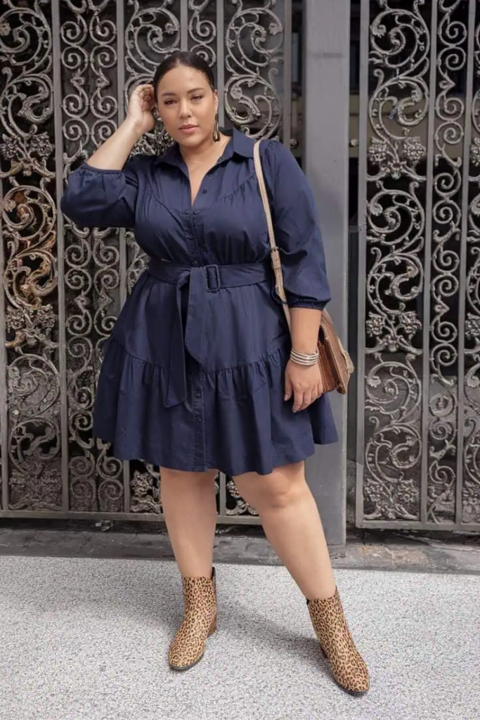 Navy Dress with Leopard Booties