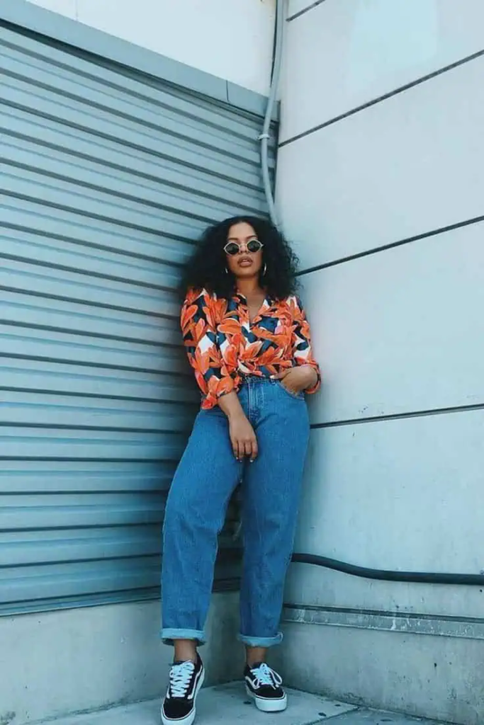 Floral Blouse and High-Waisted Jeans