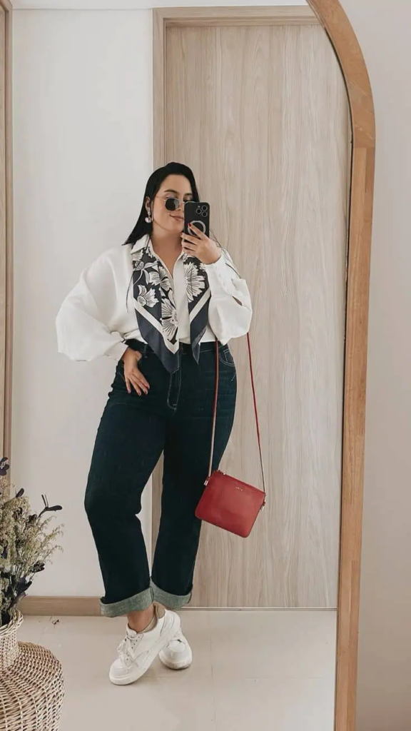 Oversized Shirt with Silk Scarf