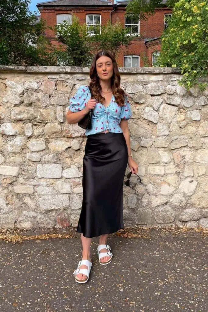 Floral Crop Top and Satin Skirt

