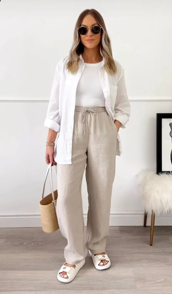 Chic Neutrals with White Birkenstocks