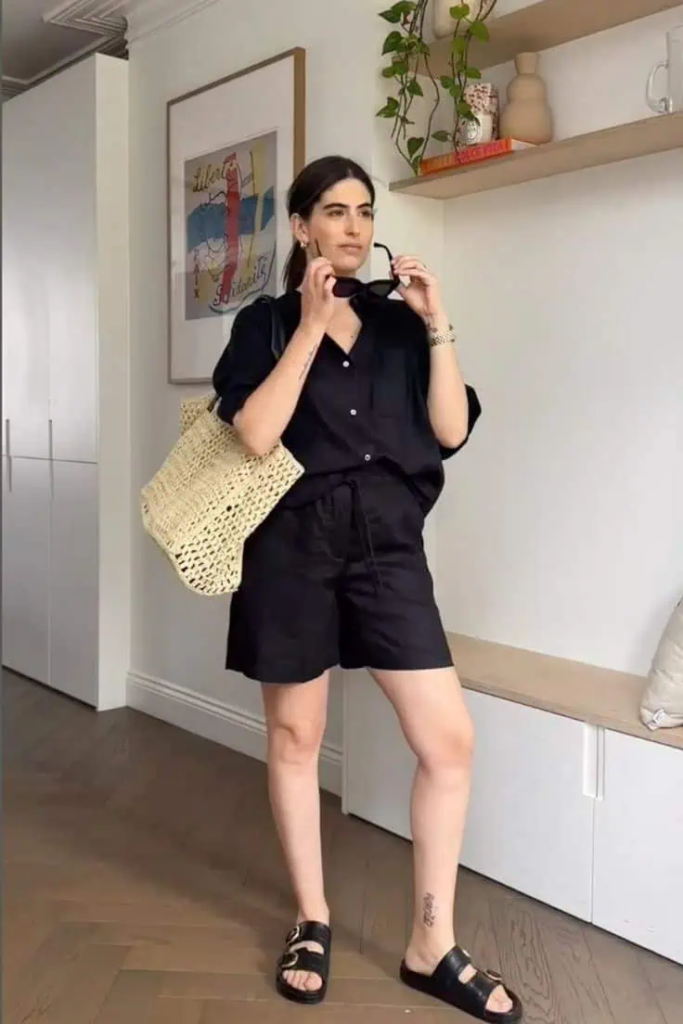 Chic Monochrome with Woven Tote
