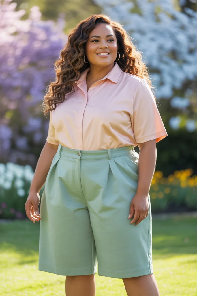 Plus Size Pastel Midi Shirt With Tailored Bermuda Shorts Easter Outfit