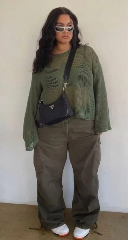 Sage Green Sweater With Cargo Pants