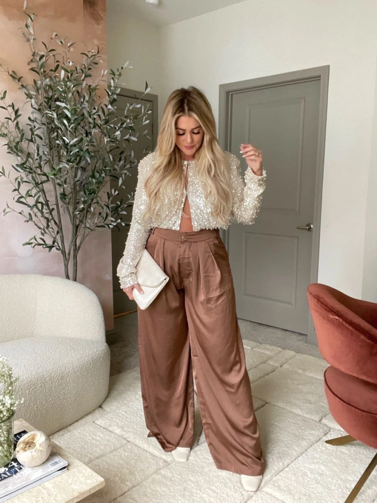 Sequined Jacket with Wide-Leg Trousers