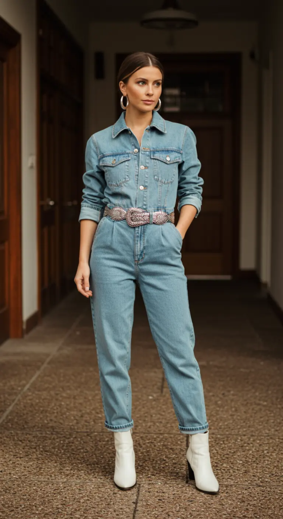 Denim Jumpsuit and Western Belt