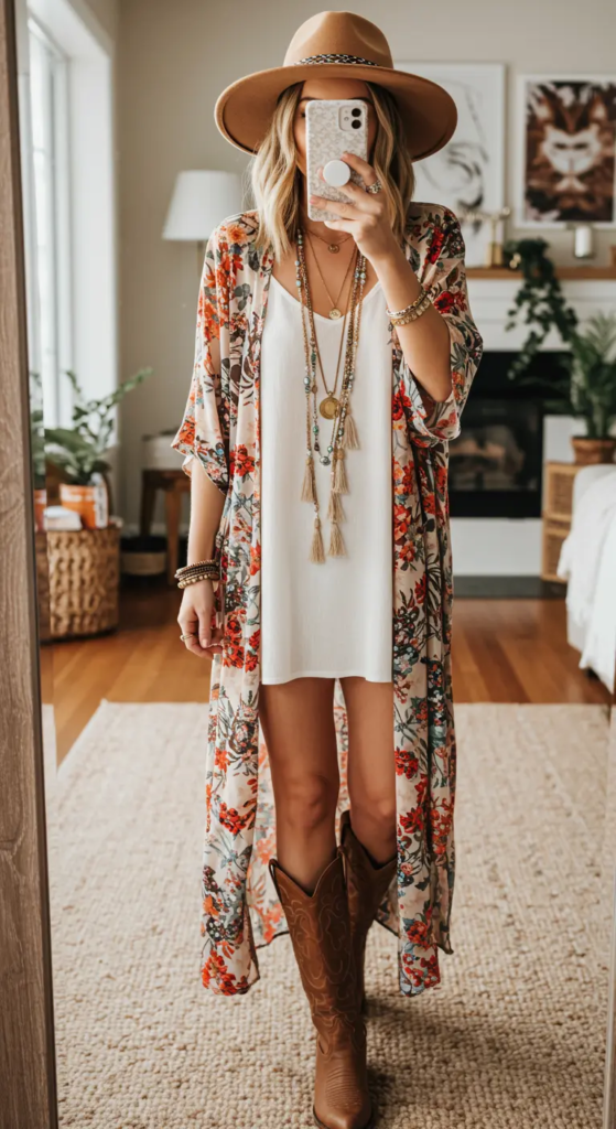 Floral Kimono and White Tank Dress