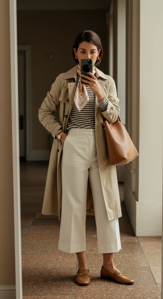 Lightweight Trench and Cropped Wide-Leg Pants