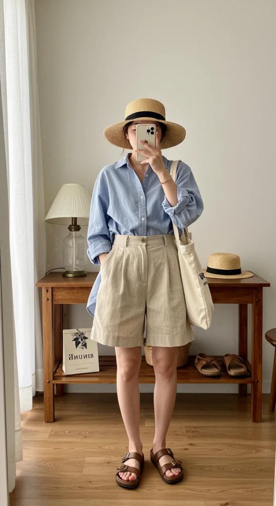 Linen Shorts and Oversized Button-Down