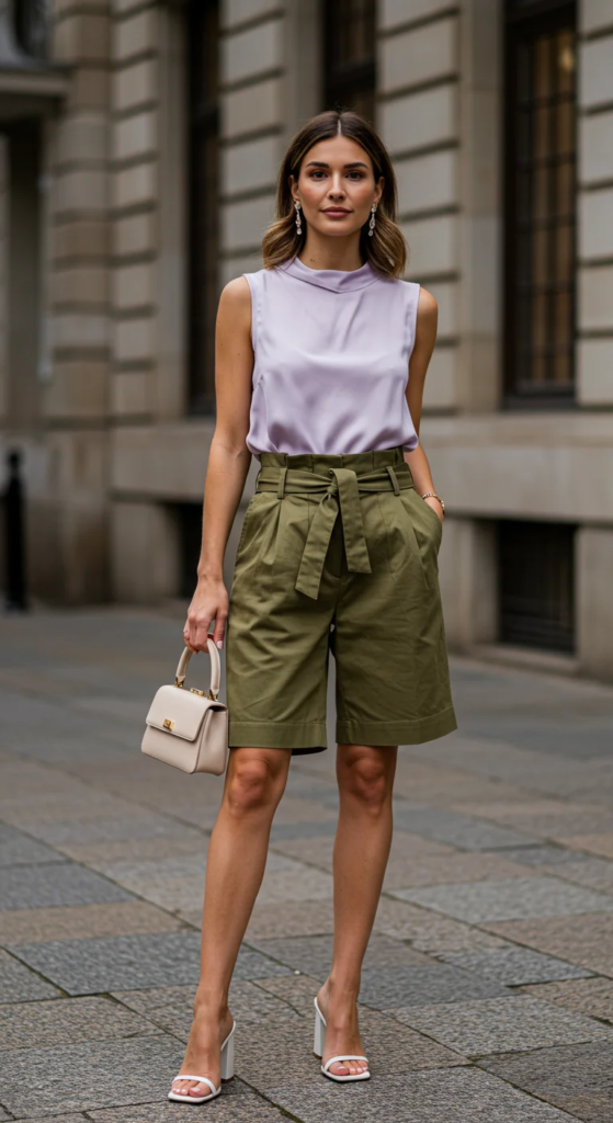 Sleeveless Blouse and Paperbag Waist Bermuda Shorts