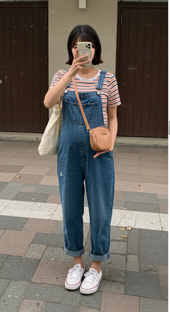 Maternity Dungarees and Striped Tee