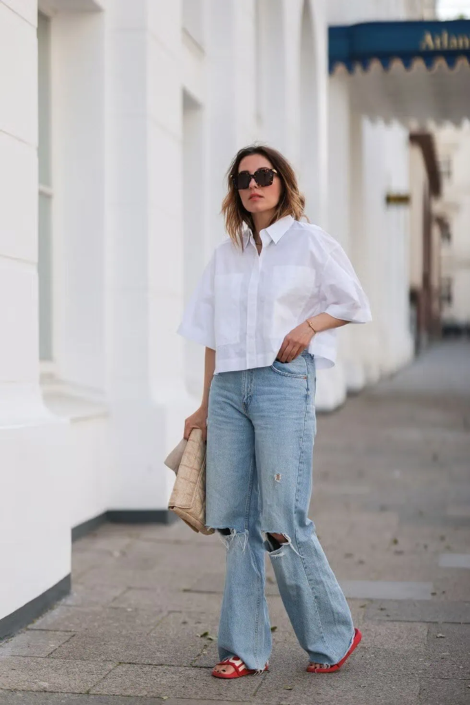 Crisp Shirt, Ripped Denim