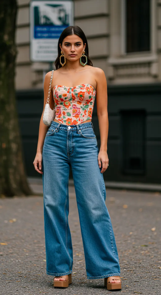 . Corset Top and Wide-Leg Jeans