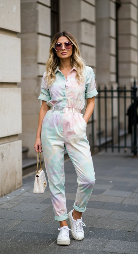  Tie-Dye Jumpsuit and Platform Sneakers