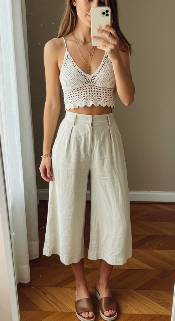 Crochet Top and High-Waisted Culottes