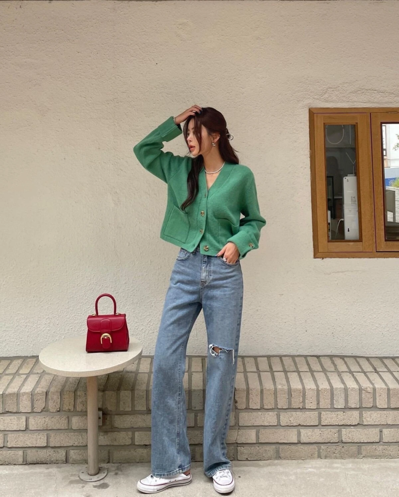 Green Blazer With Relaxed Denim