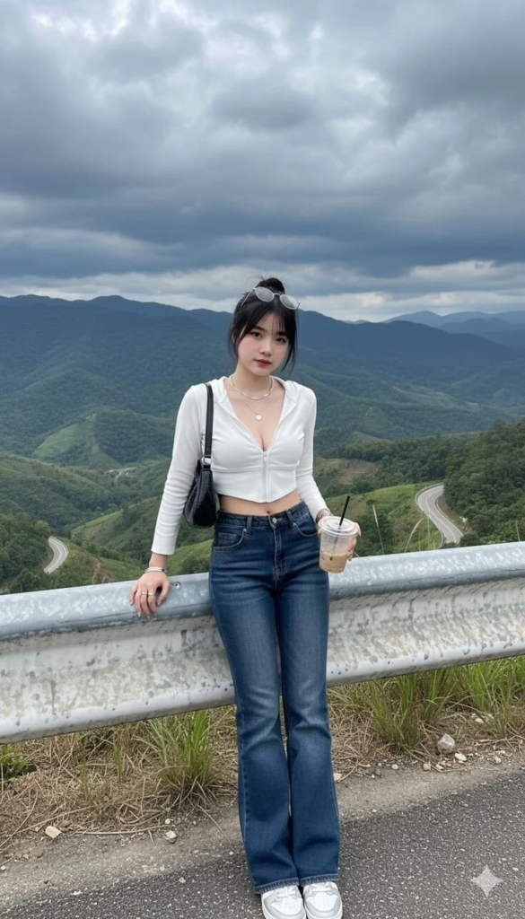 Cropped White Top With High-Waisted Jeans