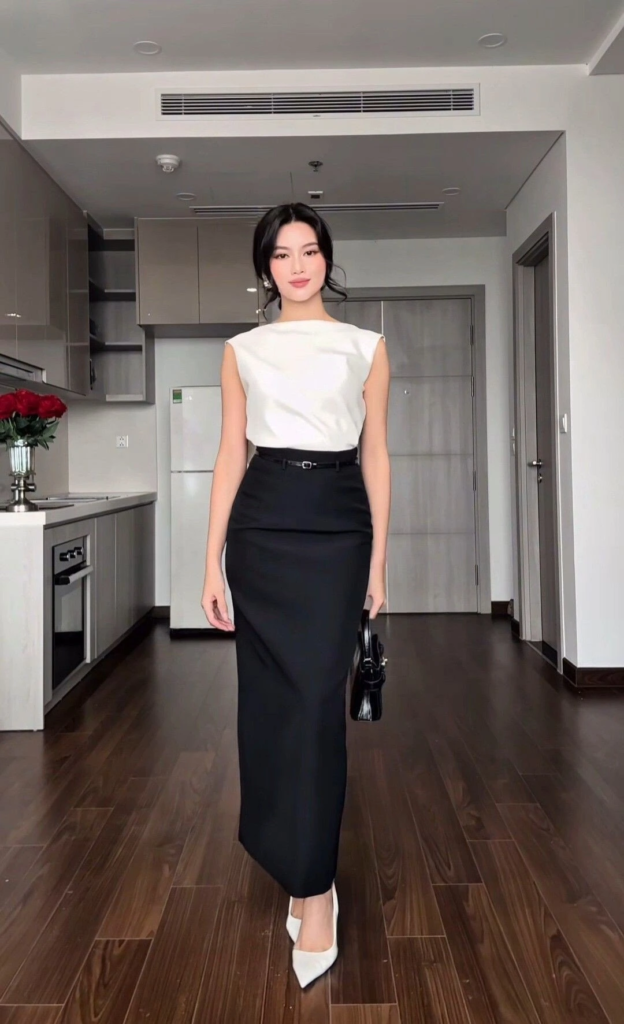 Classic Black and White Midi Skirt