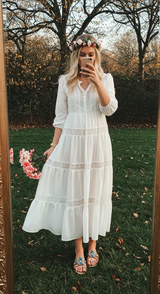 Tiered Maxi Dress with Lace Inserts