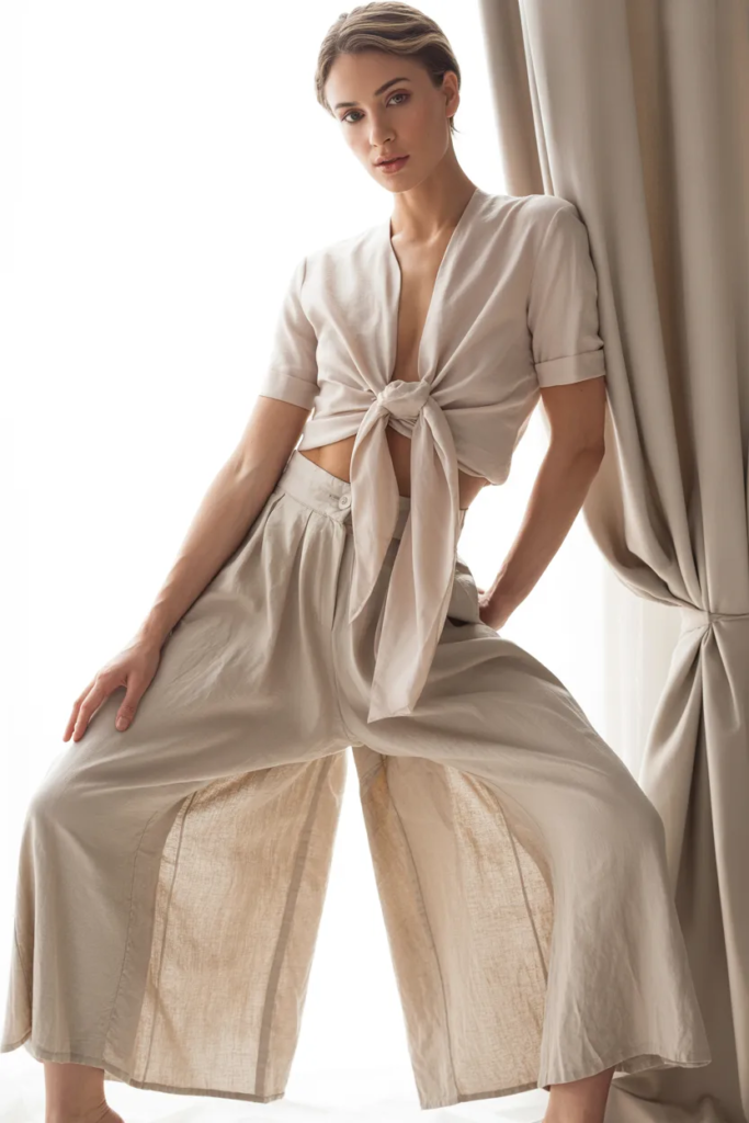 Tie-Front Blouse and Linen Culottes