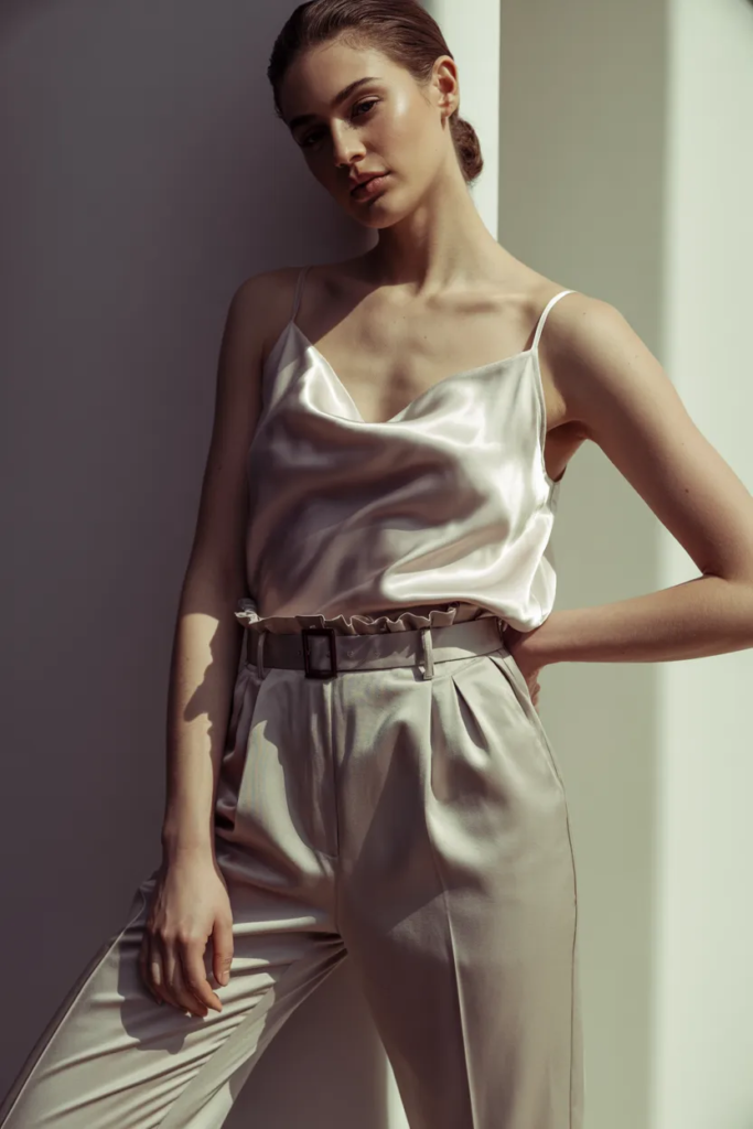 Silk Camisole and Paper Bag Waist Trousers