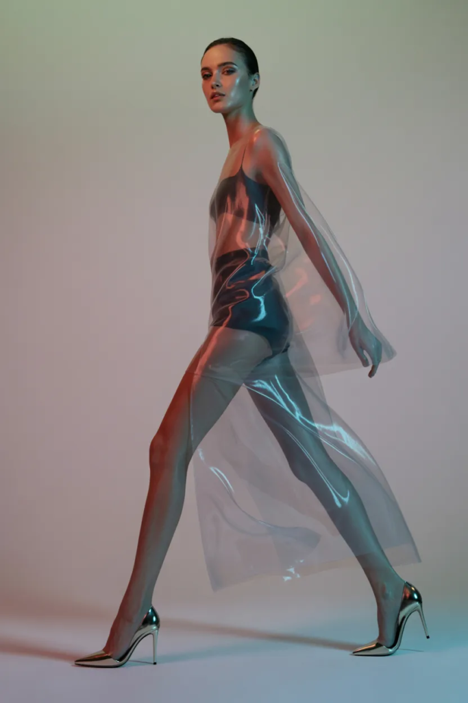 Sheer Overlay Dress and Metallic Heels