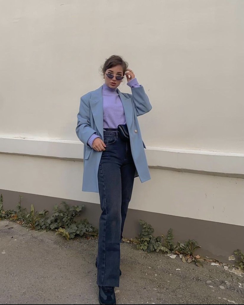 Lavender Sweater with Blue Blazer