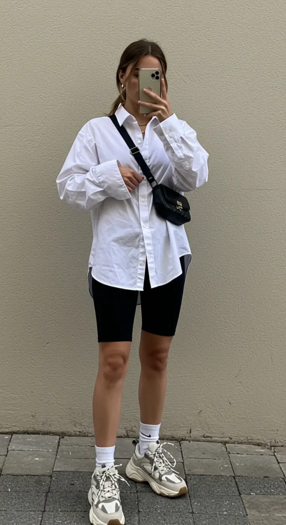 Oversized Button-Down and Cycling Shorts