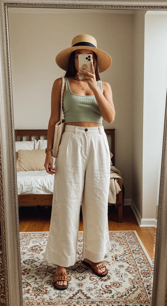 Wide-Leg Linen Pants and Crop Top