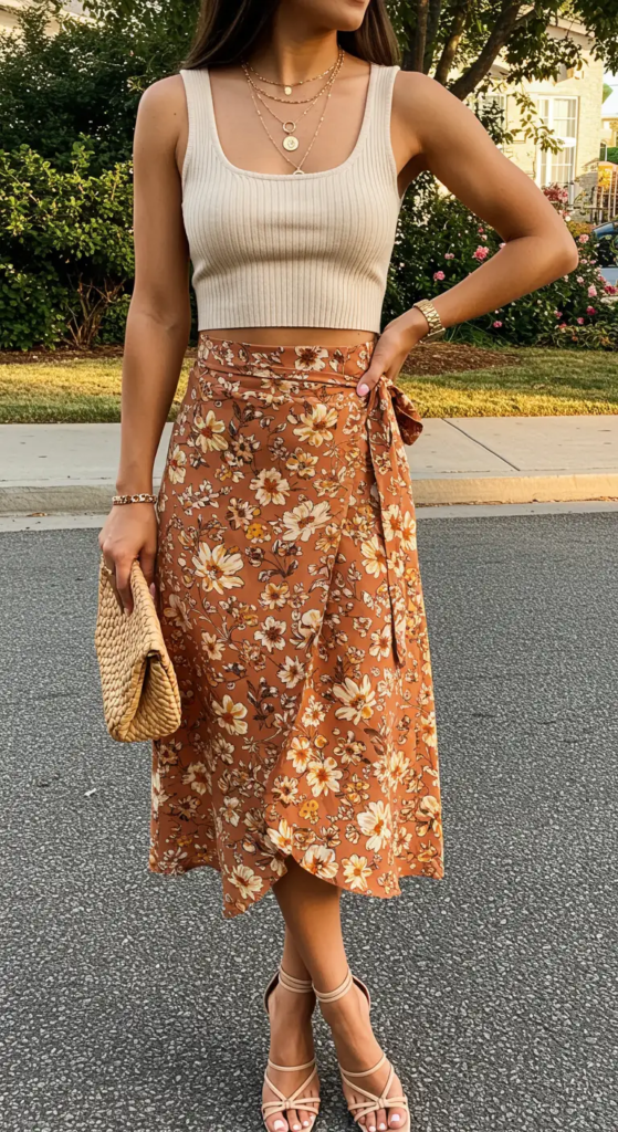 Wrap Midi Skirt and Cropped Tank