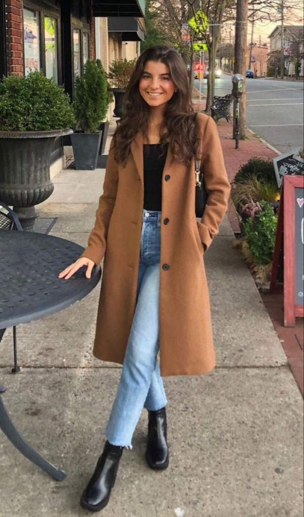 Camel Coat with Classic Denim