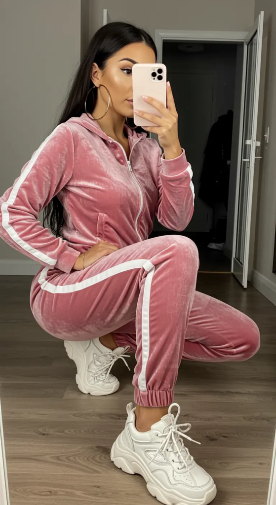 Velour Tracksuit and Sneakers