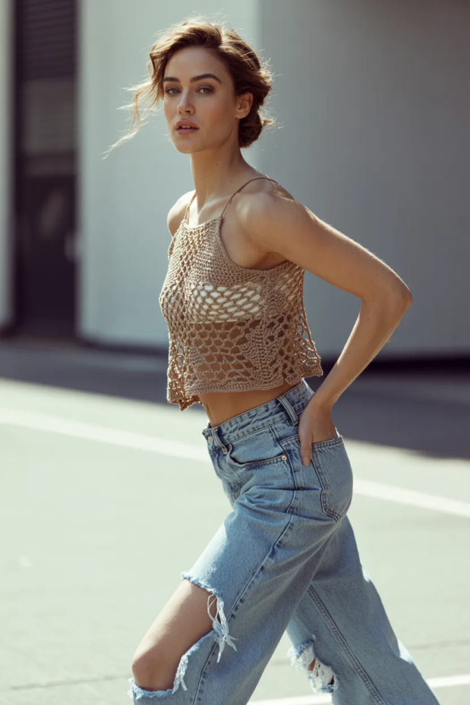 Crochet Top and Distressed Denim