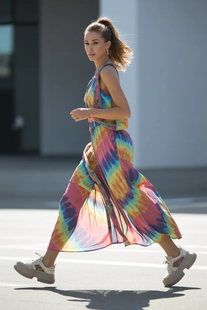 Tie-Dye Maxi Dress and Platform Sneakers
